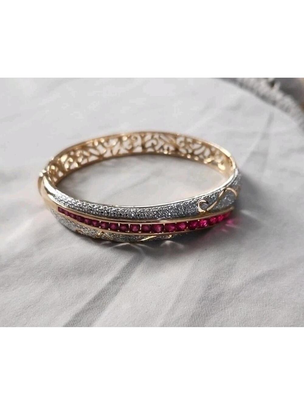 Ross Simons Yellow Gold/Sterling silver Lab Created Sappire Bangle Bracelet 6.75